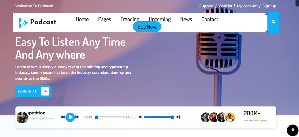 An example podcast website using the Podcast Radio theme
