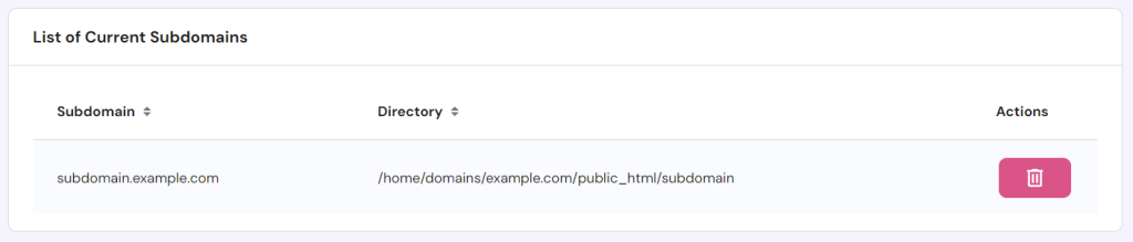 List of current subdomains in Hostinger's hPanel