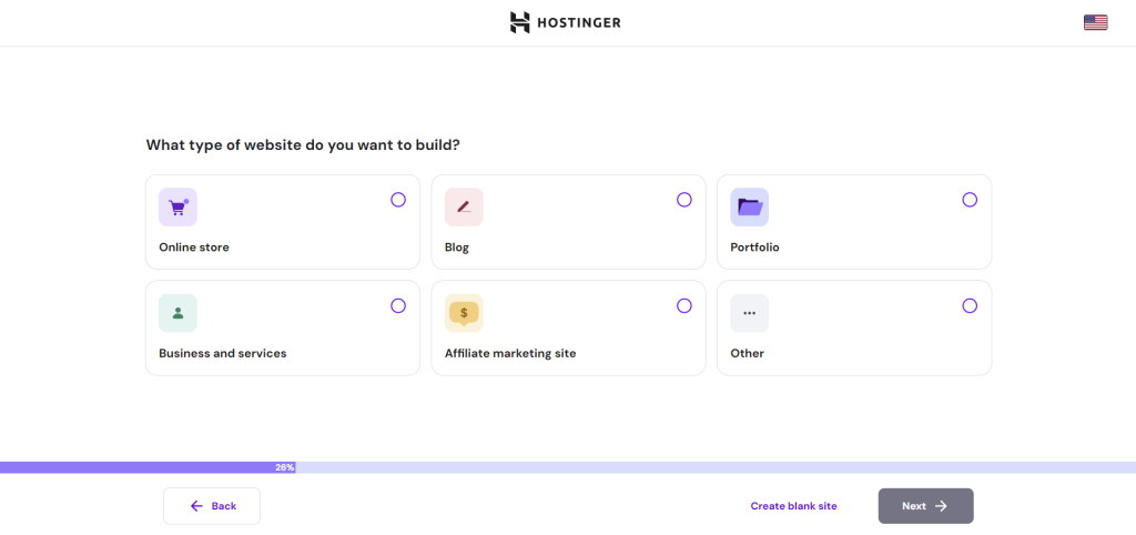 WordPress onboarding flow in Hostinger