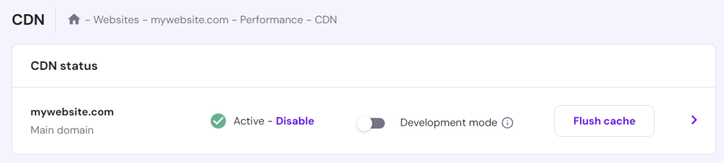 CDN settings in Hostinger's hPanel