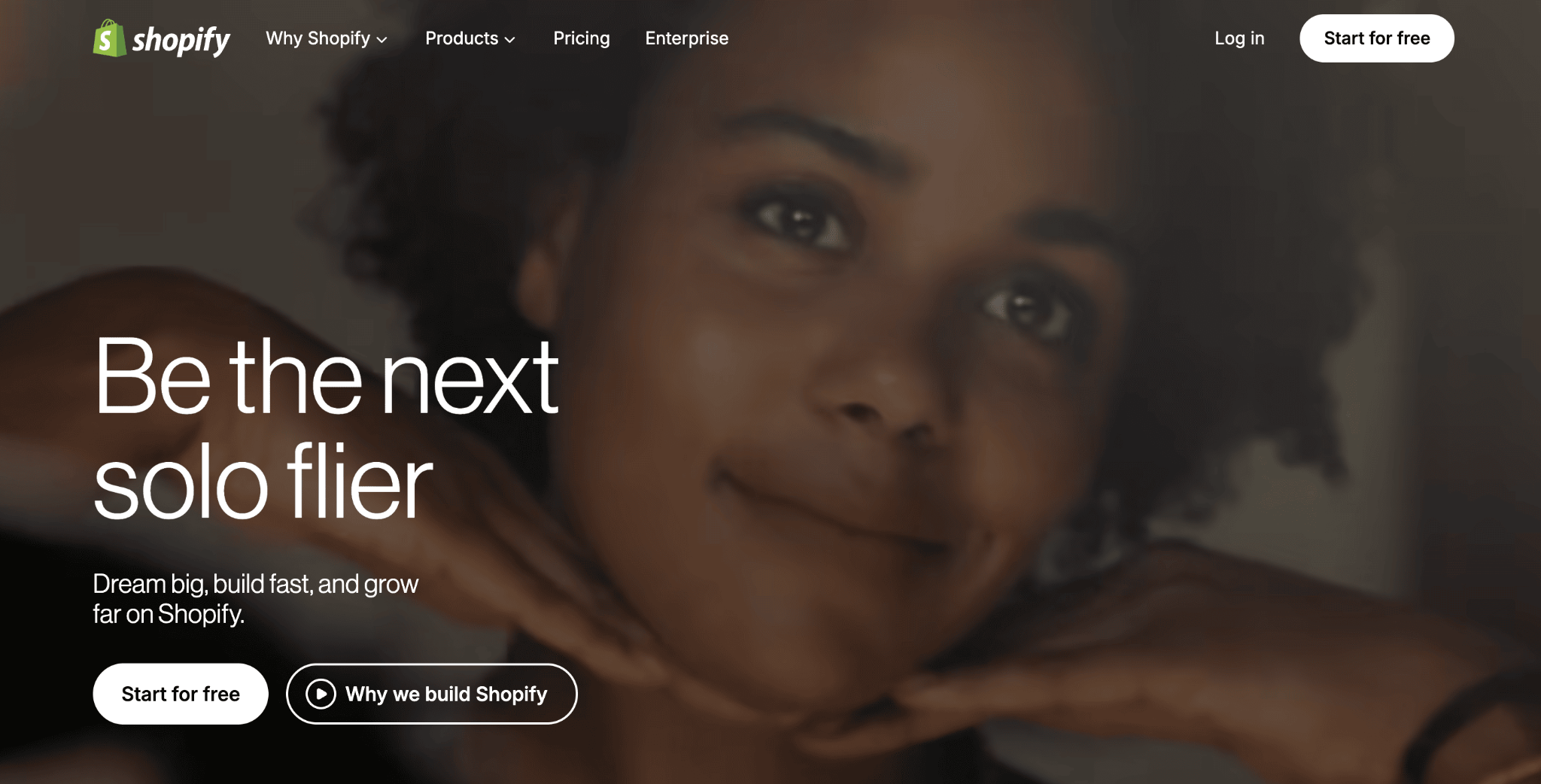 Homepage of Shopify