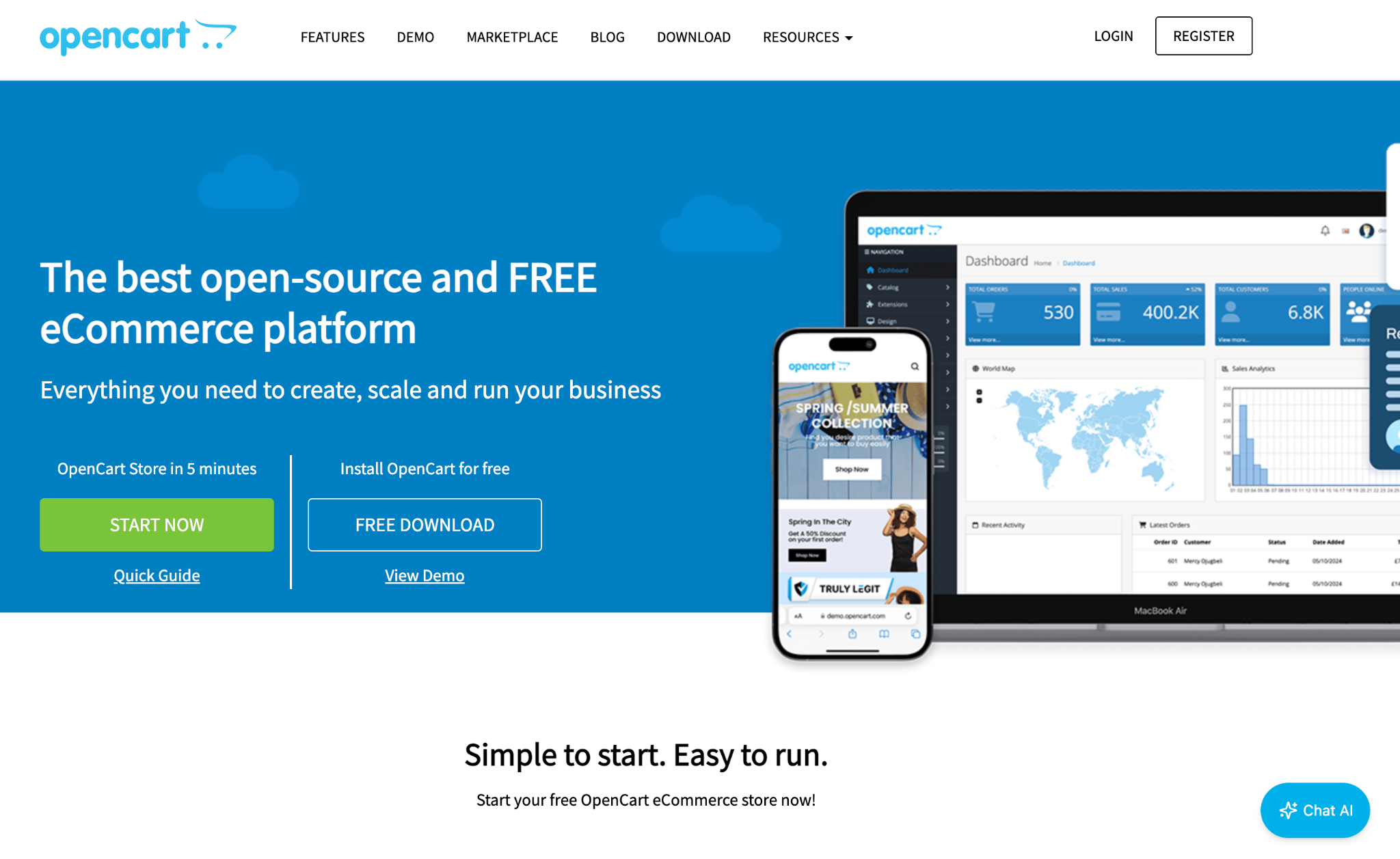 Homepage of OpenCart