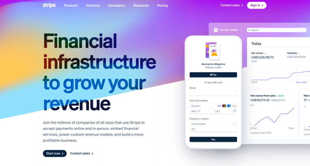 Stripe homepage
