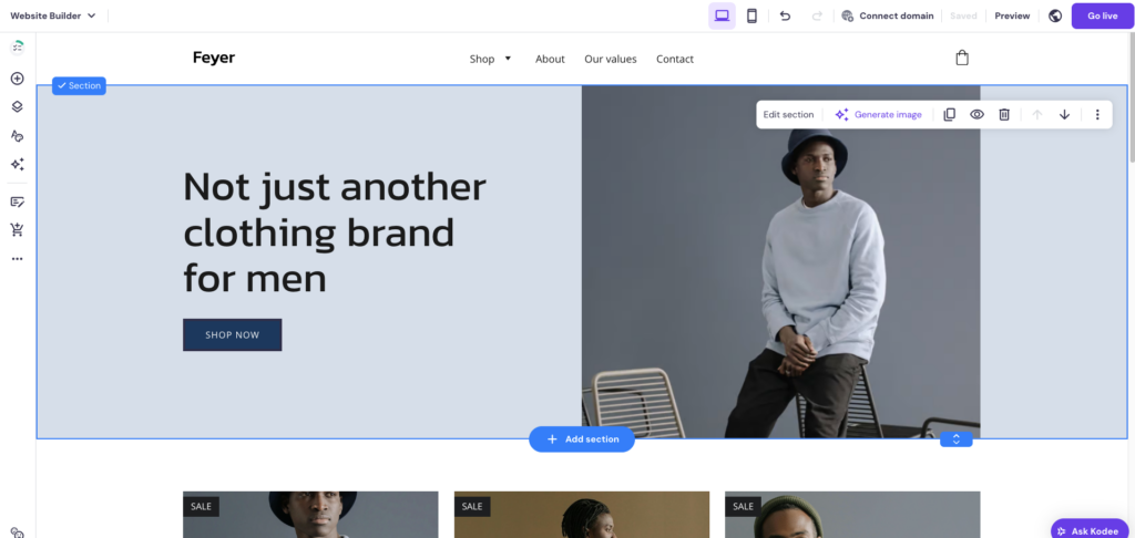Hostinger Website Builder editor