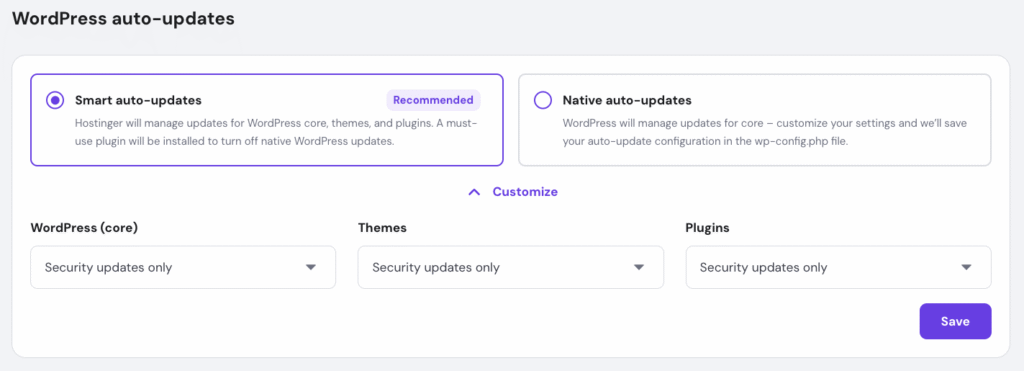 Smart WordPress auto-updates in Hostinger