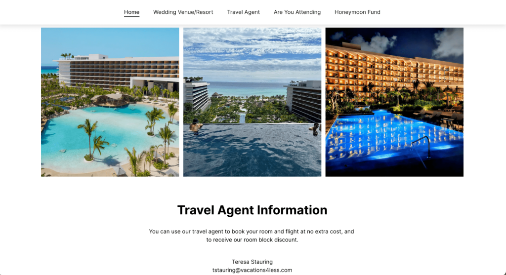 Sezione delle informazioni dell'agente di viaggio di Andre e Tina