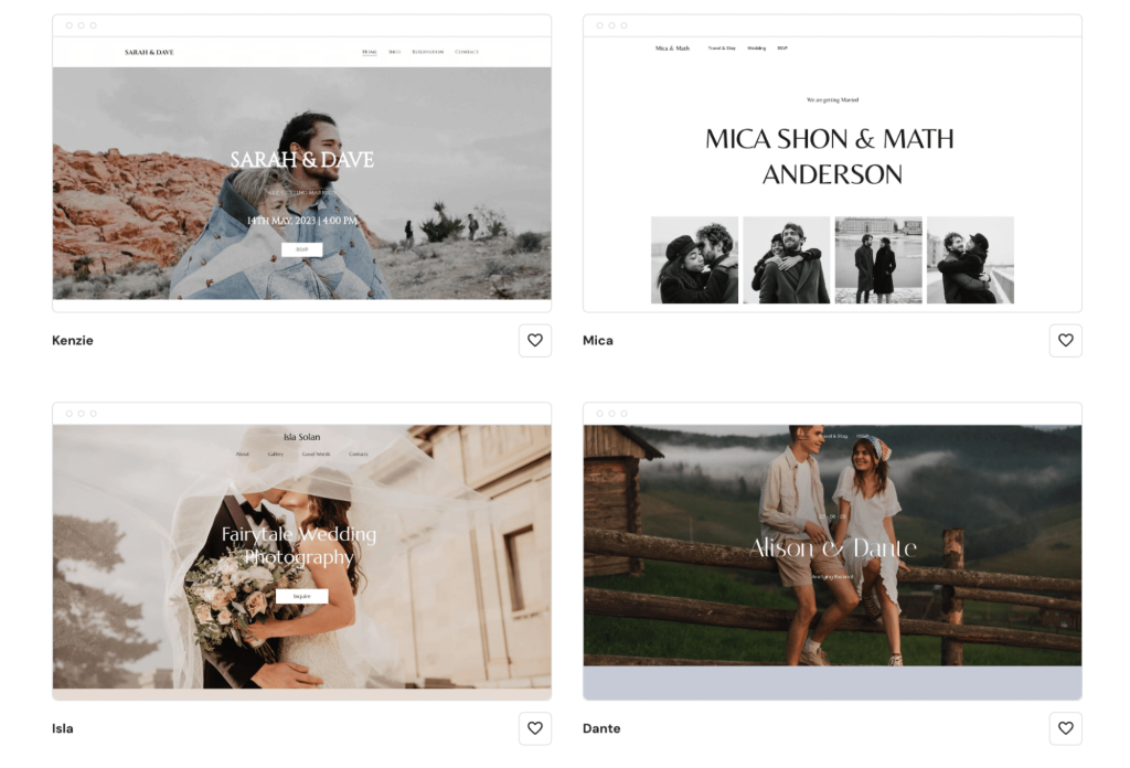 Template per matrimoni del website builder di Hostinger