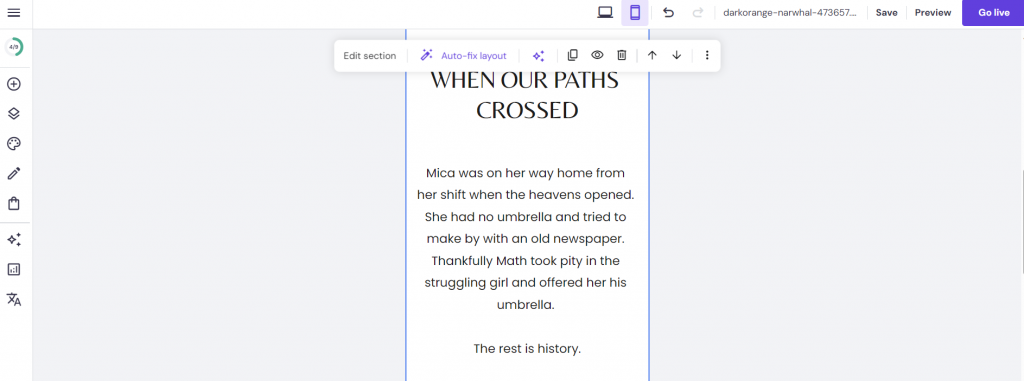 Vista mobile nell'editor