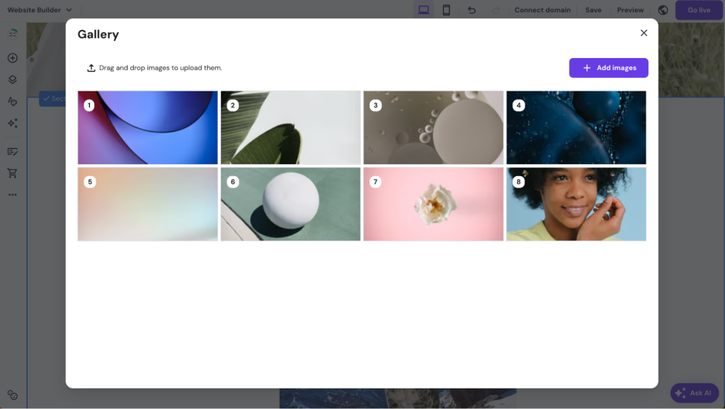 Galleria di foto nel website builder di Hostinger