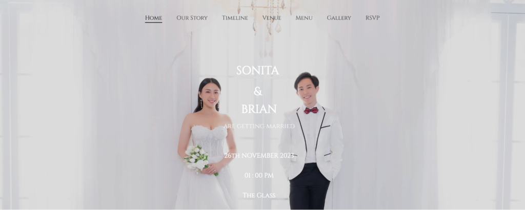 Homepage del sito web per il matrimonio di Sonita e Brian