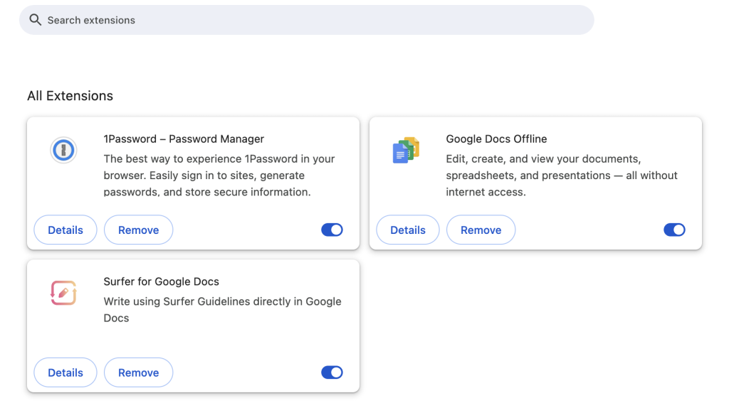 Google Chrome's All Extensions menu