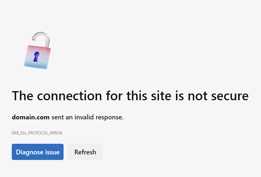 The ERR_SSL_PROTOCOL_ERROR appearance in Microsoft Edge