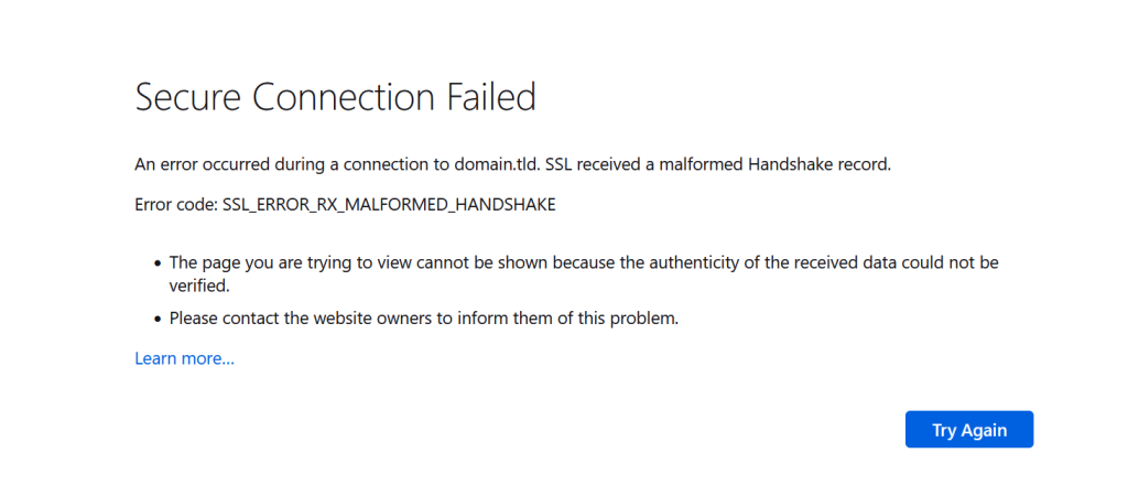 The ERR_SSL_PROTOCOL_ERROR appearance in Firefox