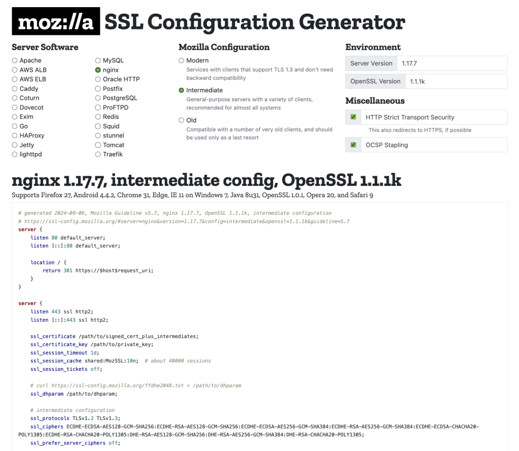 Mozilla's SSL configuration generator