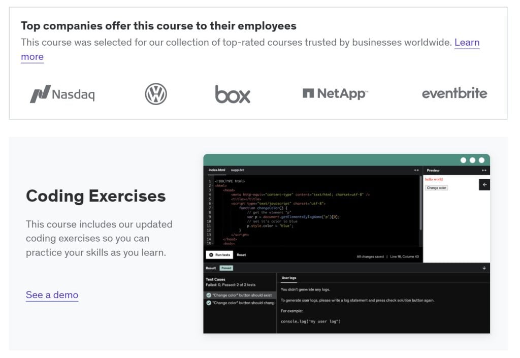 Udemy coding exercise course page