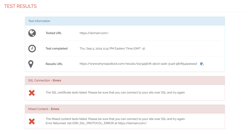 Why No Padlock test results