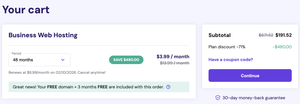 Hostinger's checkout page