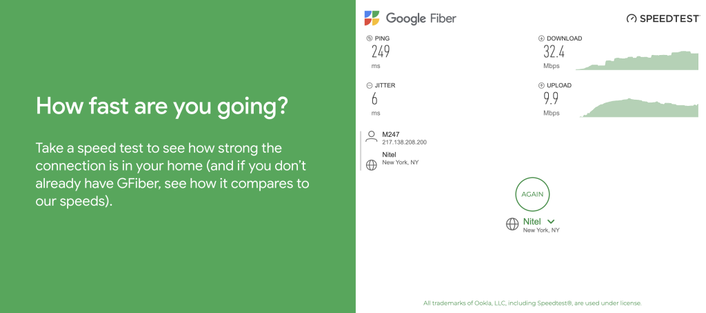 Running a speed test in Google Fiber