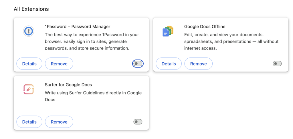 The All Extensions section in Chrome