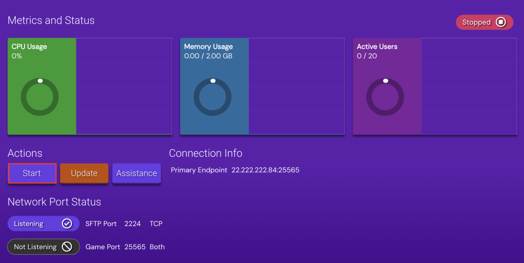 The Start button in Game Panel