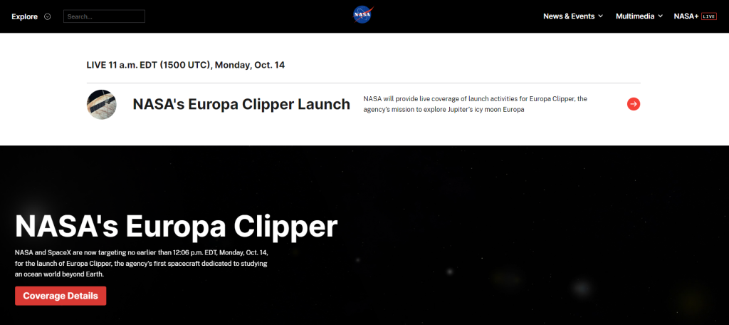 Homepage von NASA-Website