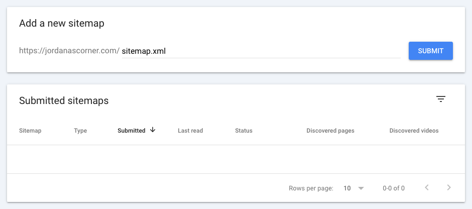 Adding a new sitemap to Google Search Console