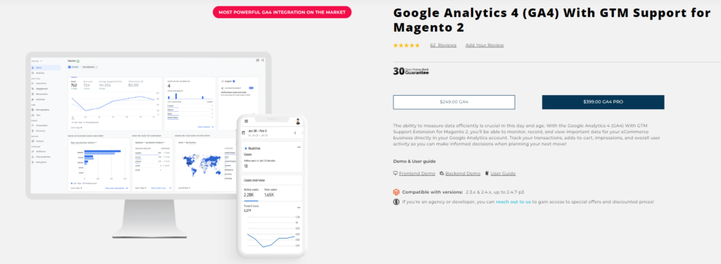 A screenshot of Weltpixel Google analytics 4 homepage