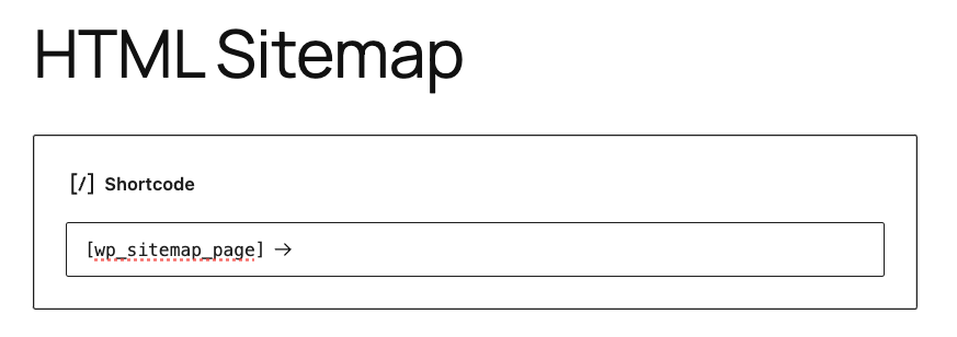 WordPress page editor, highlighting the shortcode block