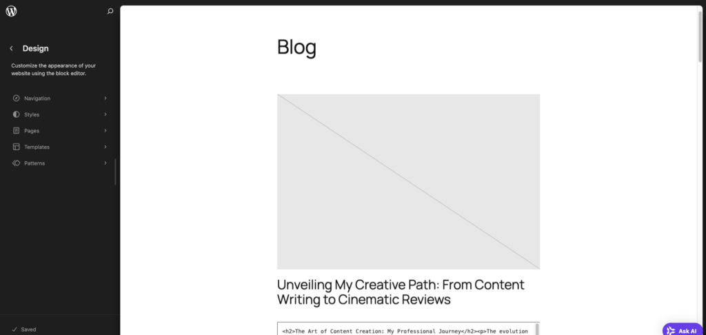 WordPress Site Editor interface