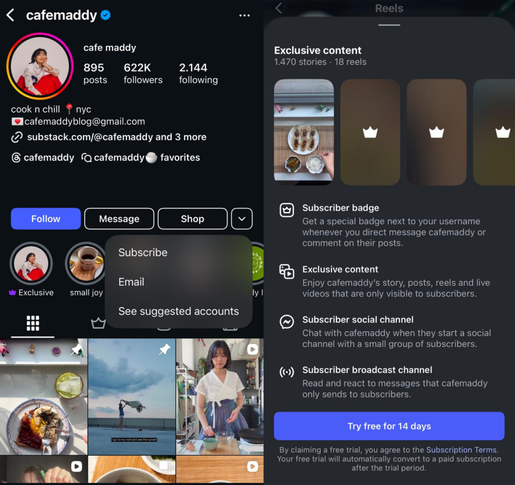 Cafe Maddy's subscription offerings
