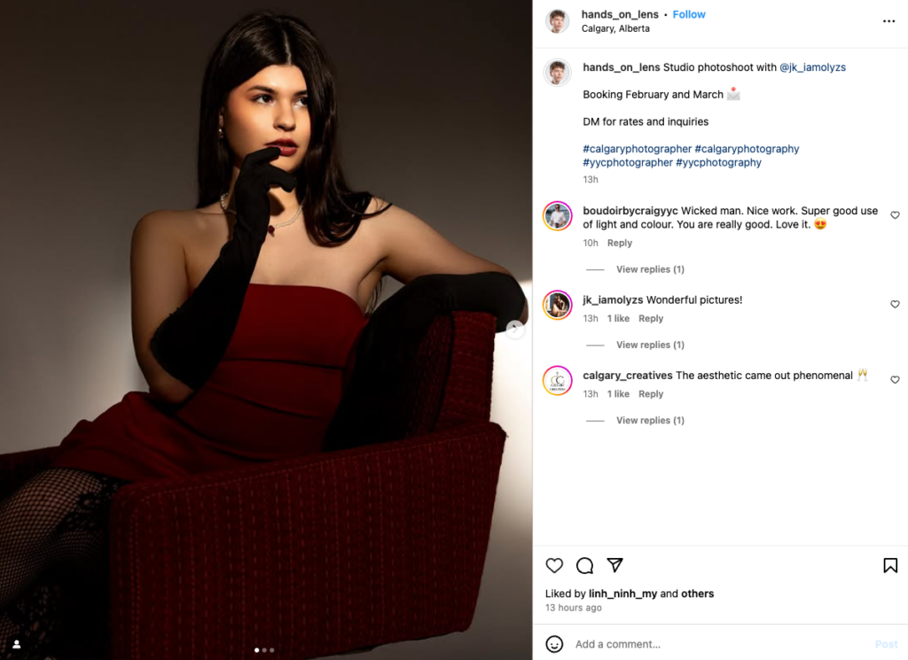 Manuel Medina's post showcasing his photography gig
