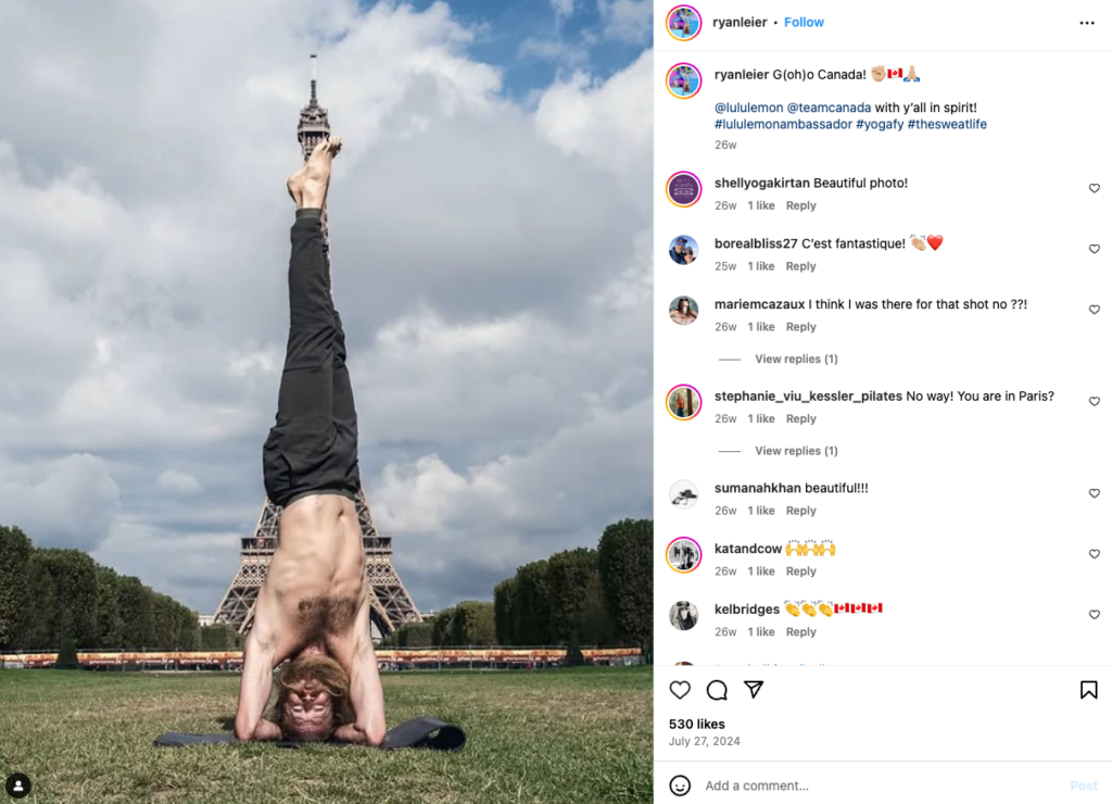 Ryan Leier's post about attending Lululemon's event abroad
