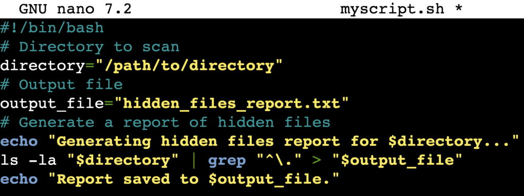 The myscript.sh bash script in the terminal