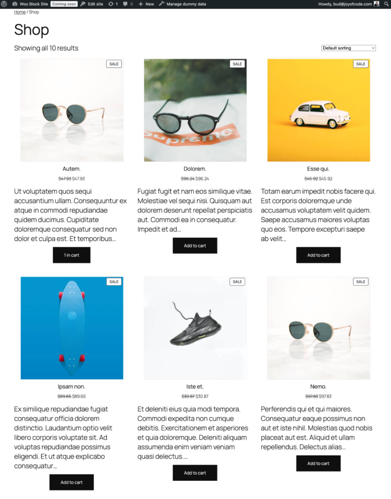 The appearance of the customized product catalog template, reflecting all changes made