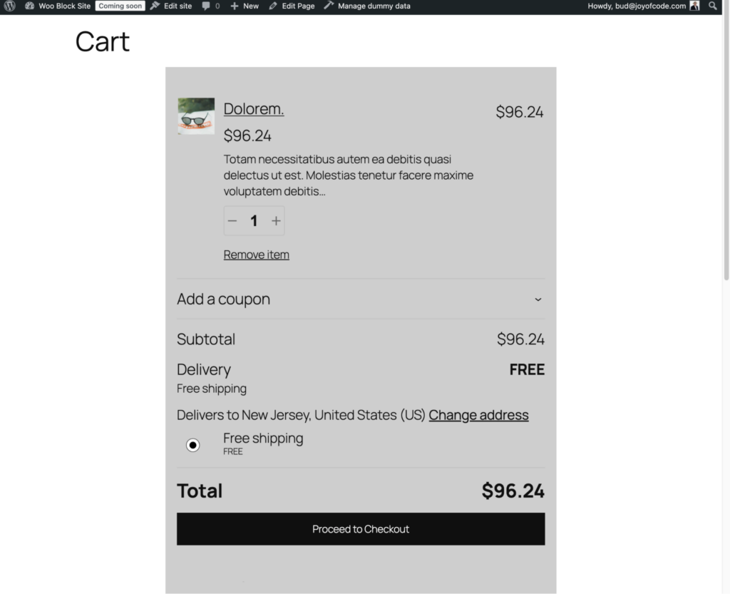 The cart template appearance after customization