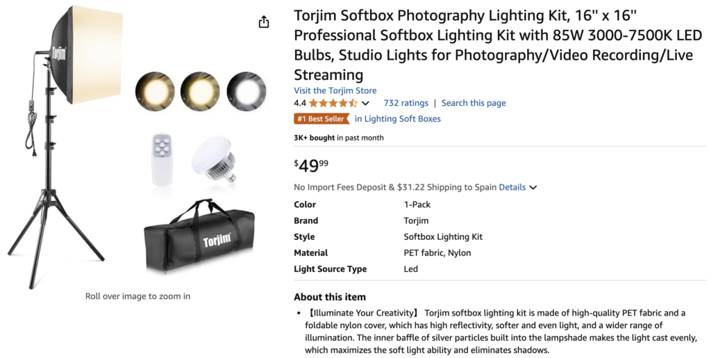 Photography lighting kit on Amazon