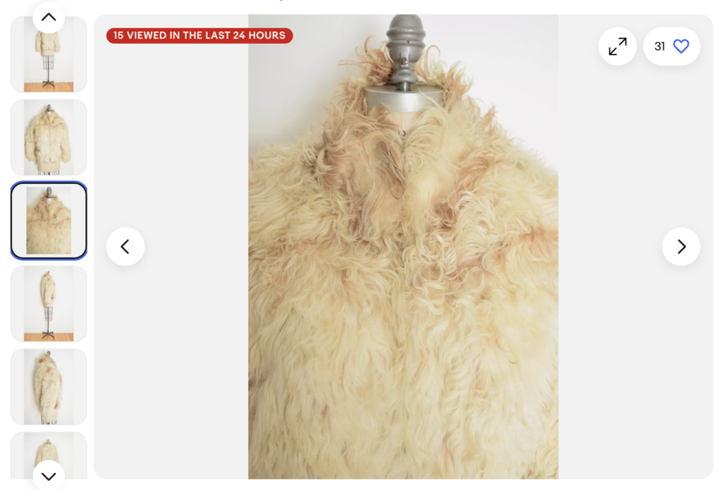 Closeup product photo of a fur coat on Ebay
