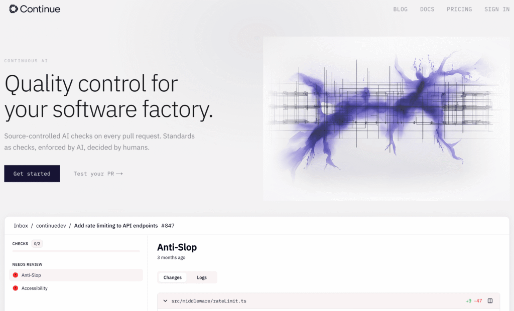 Homepage of Continue