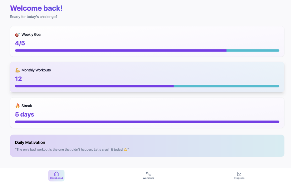 A custom workout habit tracker web app interface