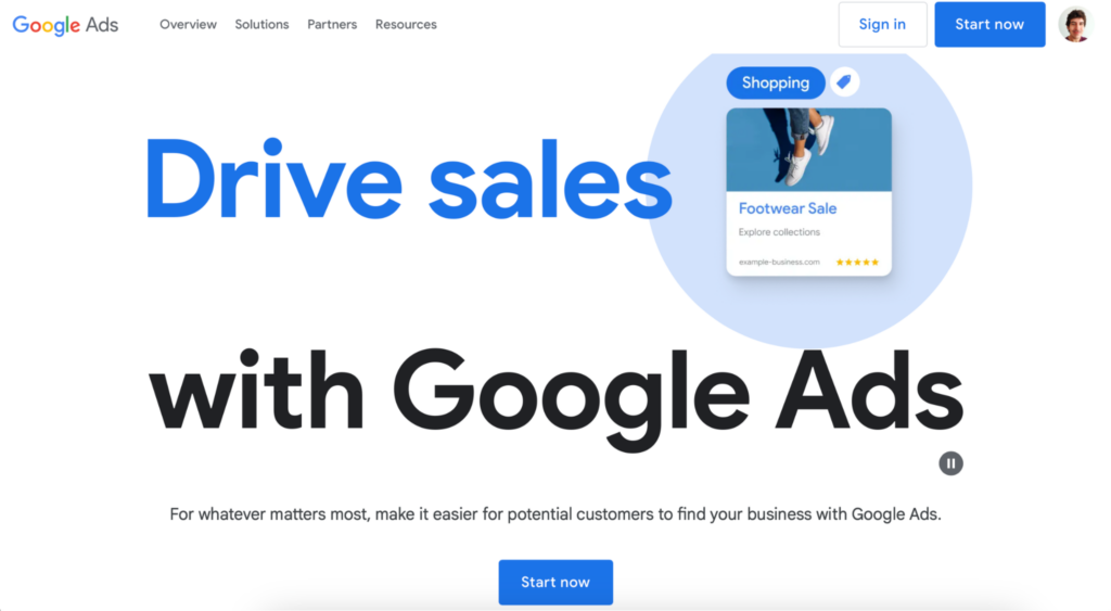 Homepage von Google Ads