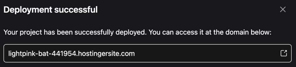 Deployment successful panel with live URL of web app