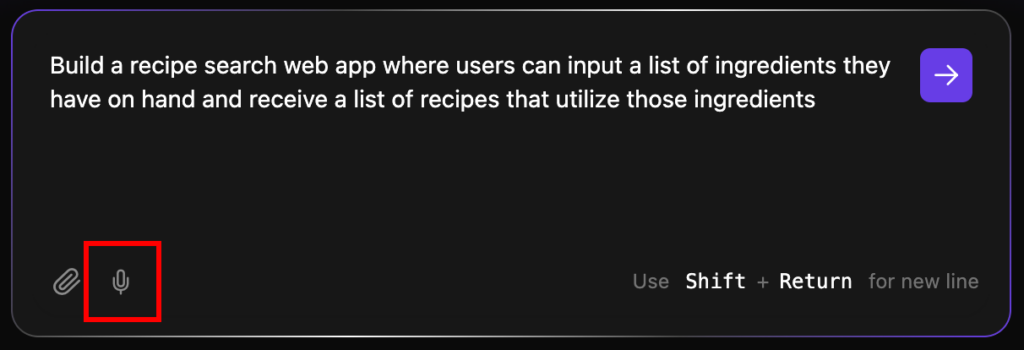 Prompt box highlighting audio prompting function 