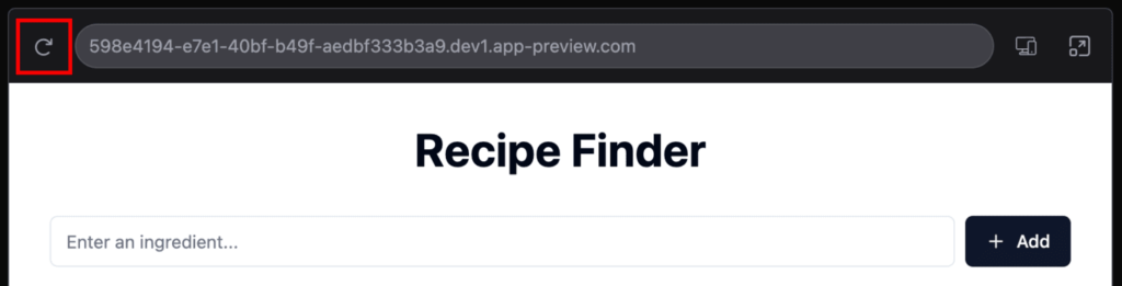 Preview of web app highlighting refresh button 