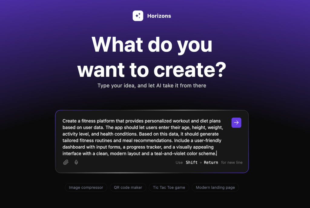 The prompt field in Hostinger Horizons
