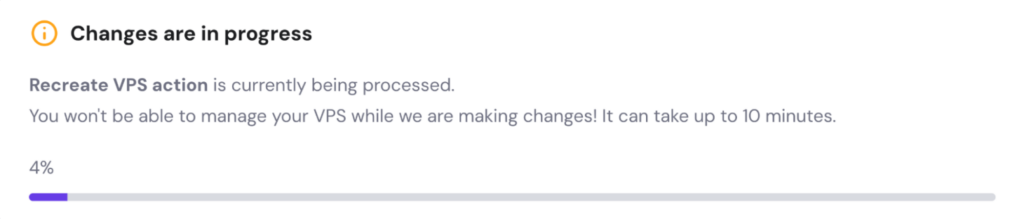 Progress bar for Recreate VPS action