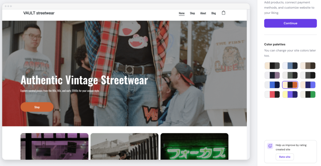Picking a color palette on Hostinger Website Builder