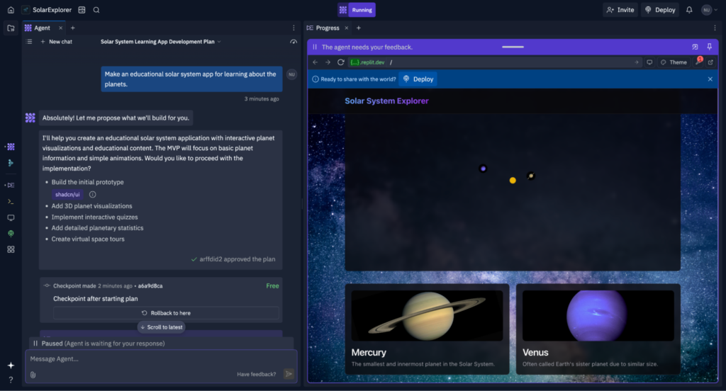 Replit user interface