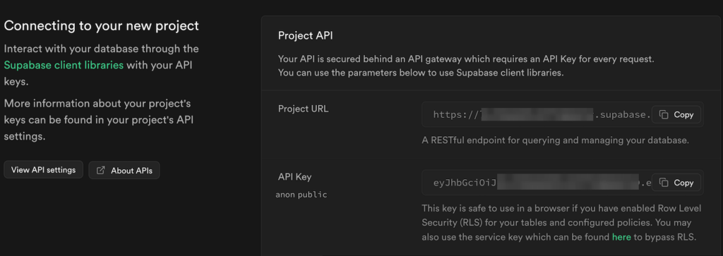 Supabase database credentals