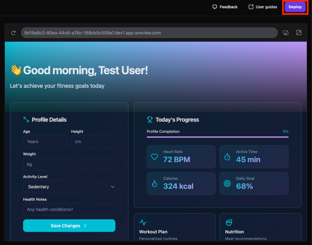 The Deploy button on Hostinger Horizons
