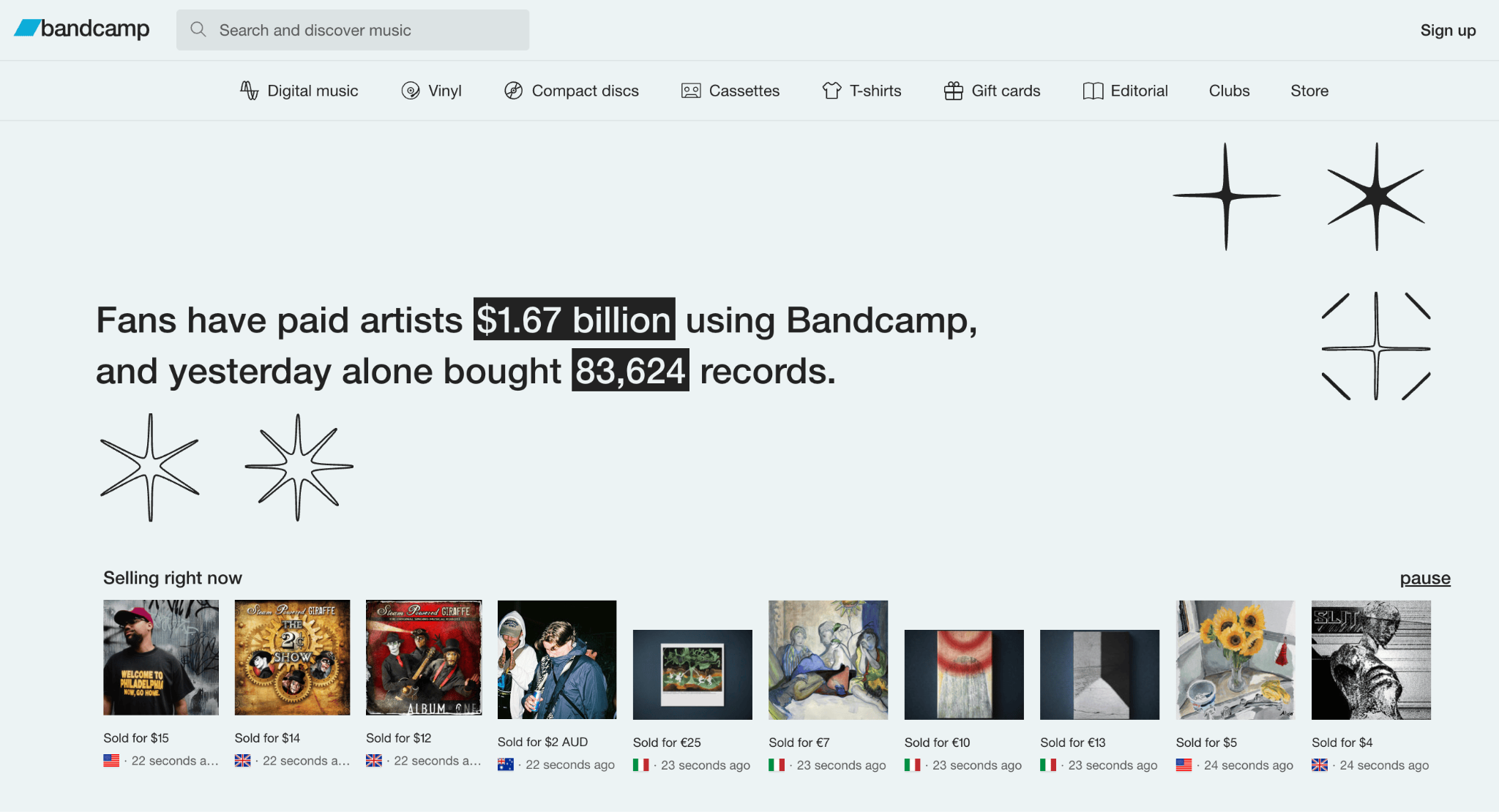 Homepage of Bandcamp